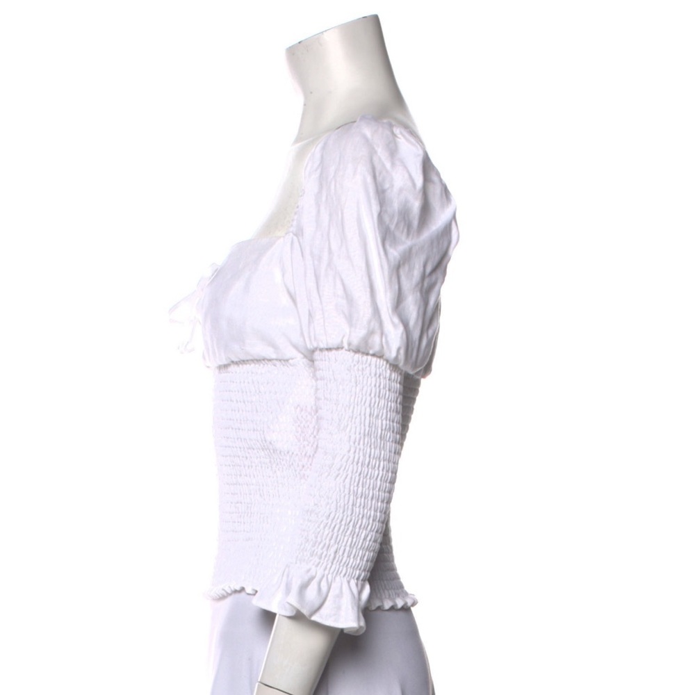 Reformation Haven Linen Smocked 3/4 Sleeve Top, White, Sz Small - Picture 4 of 6